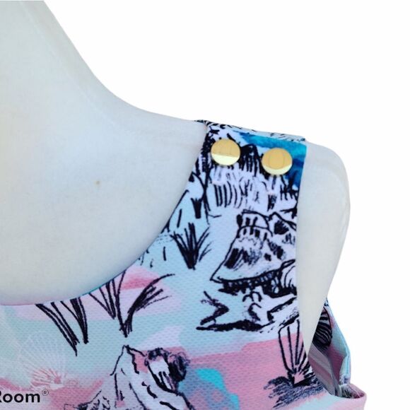 New Artfully Sketched Graphic Design Sheath Dress Size 8 Petite Zip Up Cotton - Picture 6 of 14